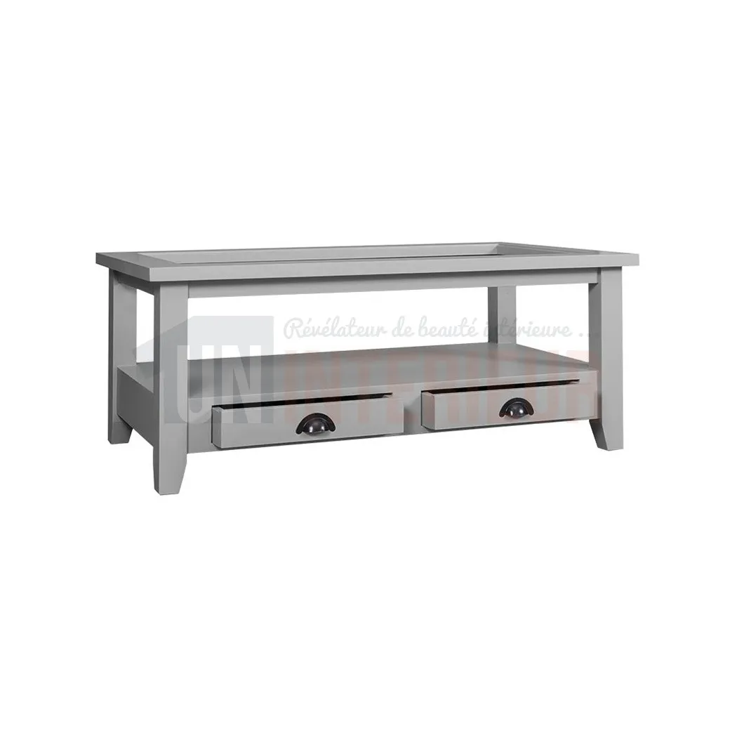 Table basse en pin massif plateau verre - Glossy