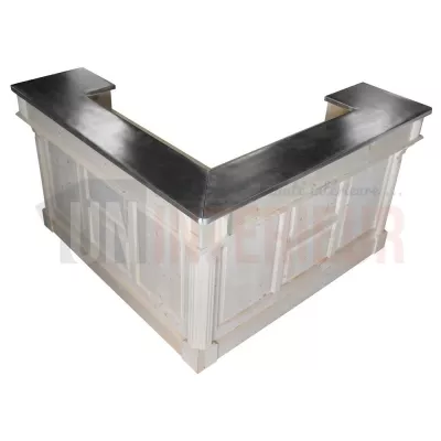 Comptoir de bar d'angle 180cm x 180cm en pin massif et zinc - Chester
