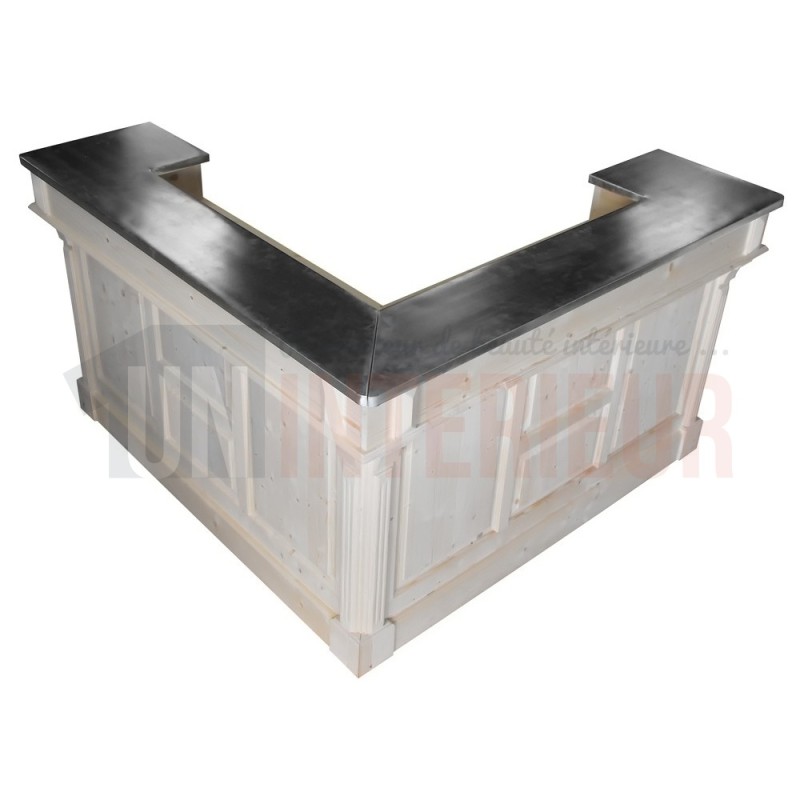 Comptoir de bar d'angle 180cm x 180cm en pin massif et zinc - Chester