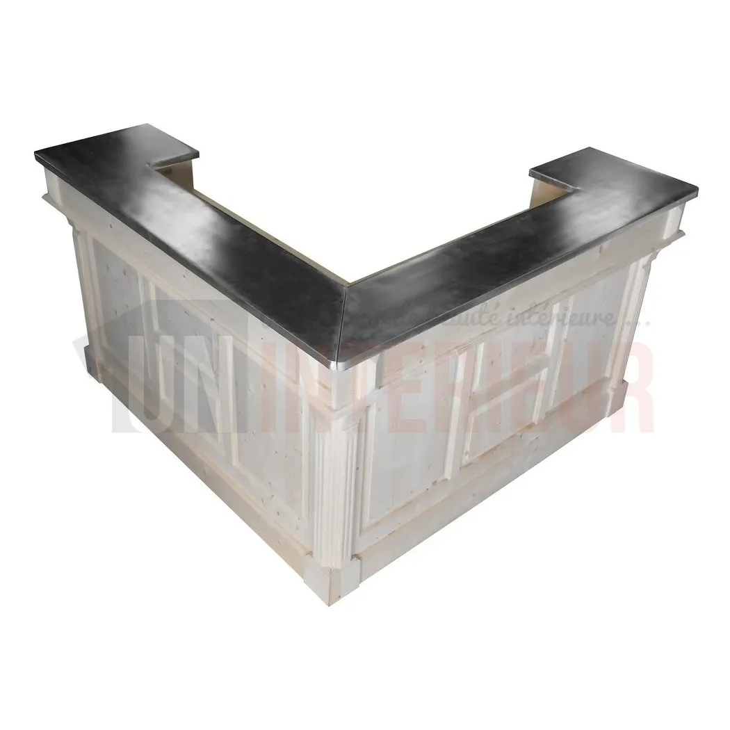 Comptoir de bar d'angle 180cm x 180cm en pin massif et zinc - Chester