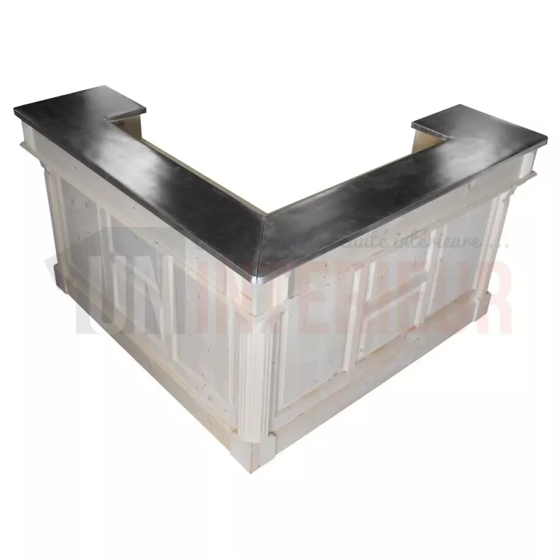 Comptoir de bar d'angle 180cm x 180cm en pin massif et zinc - Chester
