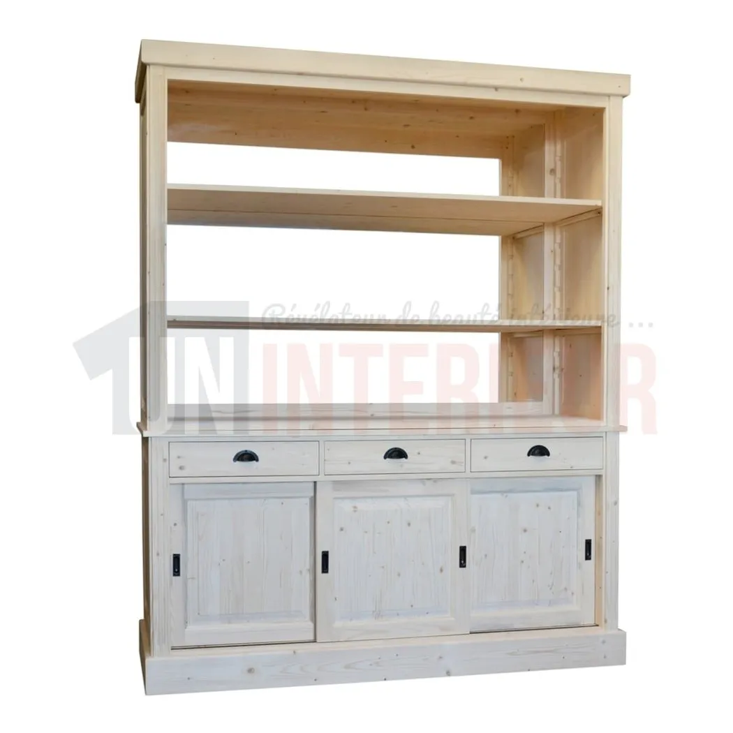 Back-bar meuble arrière de bar en pin massif 180cm, avec miroir et portes coulissantes - Chester