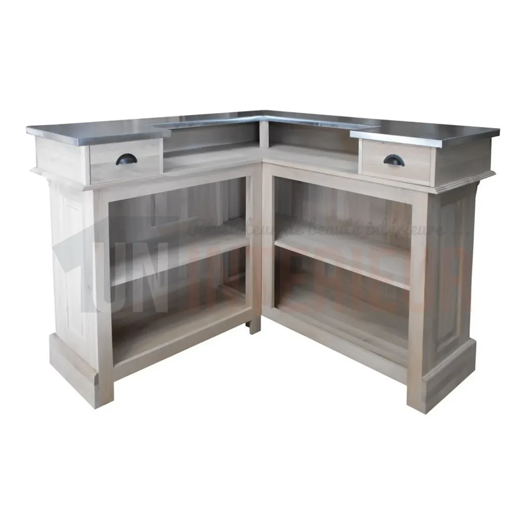 Comptoir de bar d'angle 140cm x 140cm en chêne massif - Chester