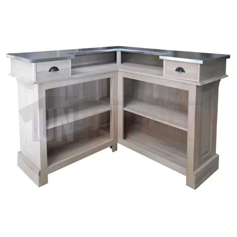Comptoir de bar d'angle 140cm x 140cm en chêne massif - Chester