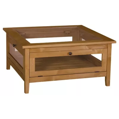 Table basse collectionneur en pin massif carrée - Glossy