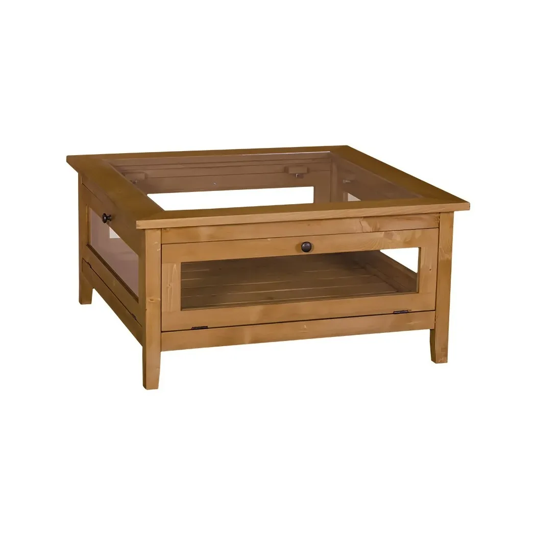 Table basse collectionneur en pin massif carrée - Glossy