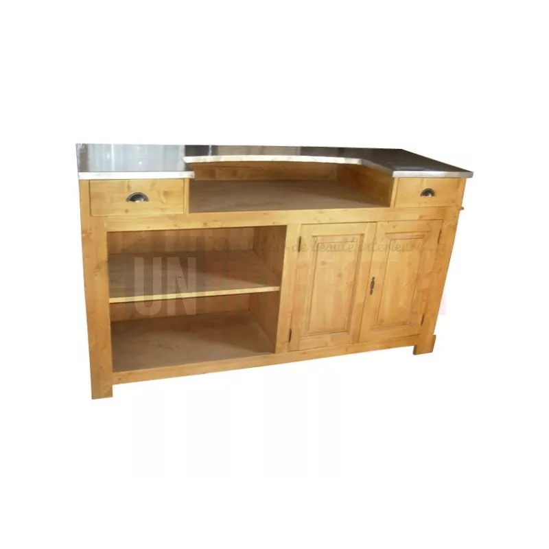 Comptoir de bar avec galerie en chêne massif zinc d'art 180cm