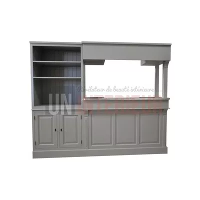 Comptoir de bar avec galerie en chêne massif zinc d'art 180cm
