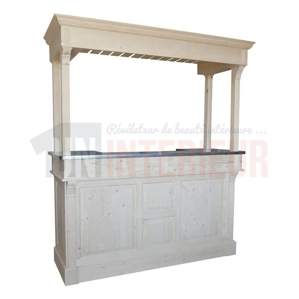 Comptoir de bar 180cm + galerie ou ciel de bar en pin massif - Chester