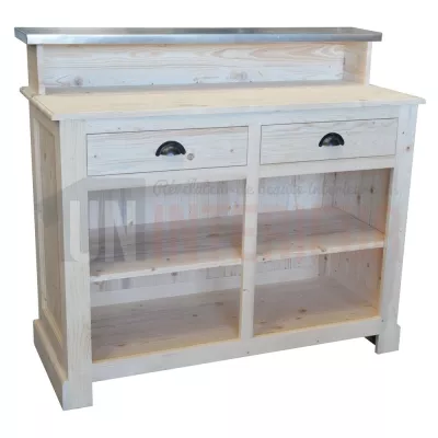 Petit meuble caisse ou bar en zinc et pin massif 120cm - Glasgow