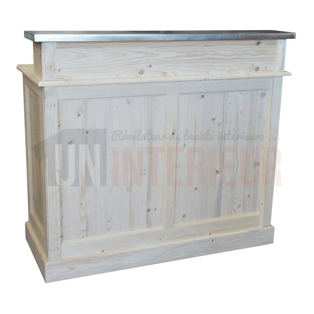 Petit meuble caisse ou bar en zinc et pin massif 120cm - Glasgow