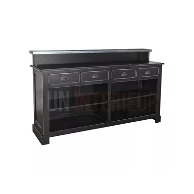 Petit meuble caisse ou bar en zinc et pin massif 120cm - Glasgow