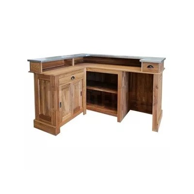 Meuble de bar en pin massif, double plateau zinc 180cm - Chester