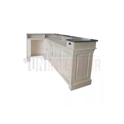 Bar d'angle 180cm x 140cm avec espace frigo en chêne massif, retour à gauche - Chester