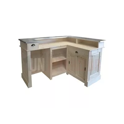 Comptoir de bar d'angle en pin massif 240cm x 140cm avec espace Frigo, retour à gauche - Chester