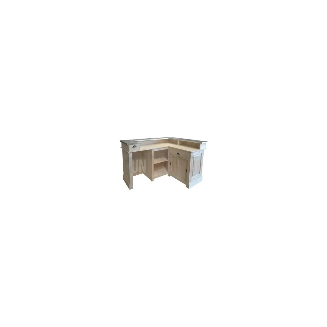 Comptoir de bar d'angle en pin massif 240cm x 140cm avec espace Frigo, retour à gauche - Chester