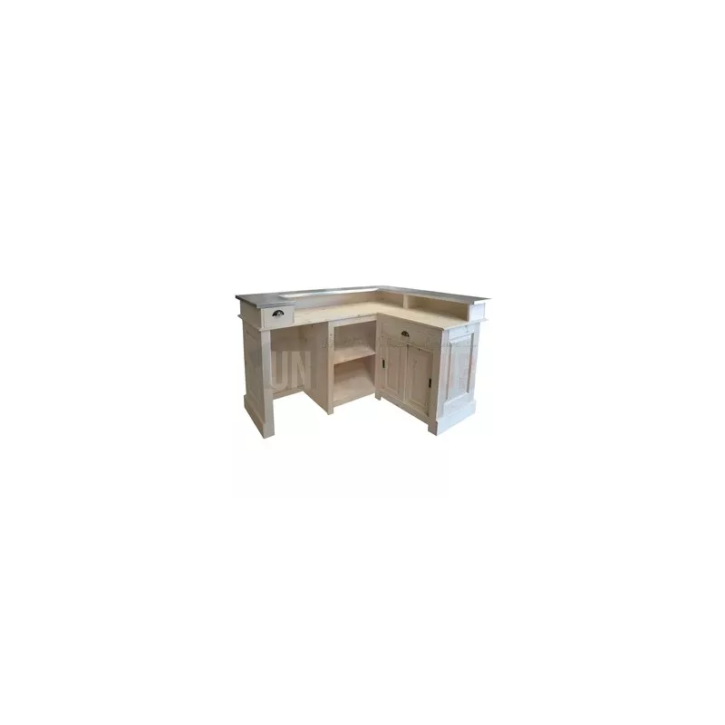 Comptoir de bar d'angle en pin massif 240cm x 140cm avec espace Frigo, retour à gauche - Chester