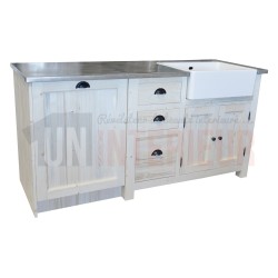 Meuble évier lave-vaisselle de cuisine en pin massif, évier timbre à droite - Straight