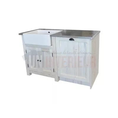 Grand meuble évier et lave-vaisselle de cuisine en pin massif, évier à gauche - Straight