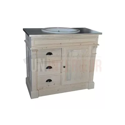 Comptoir de bar d'angle en pin massif 240cm x 140cm avec espace Frigo, retour à droite - Chester