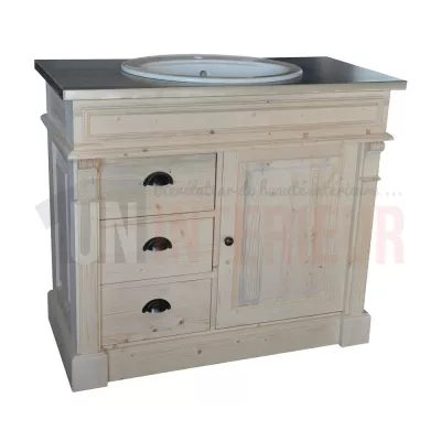 Meuble de salle de bain 3 tiroirs, en pin massif, 1 vasque - Chester