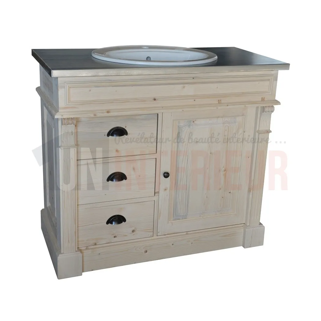 Meuble de salle de bain 3 tiroirs, en pin massif, 1 vasque - Chester