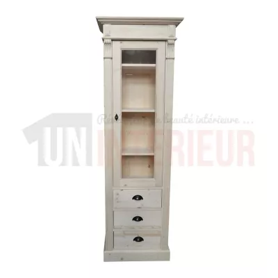 Colonne en pin massif avec 3 tiroirs et 1 porte vitrée - Chester