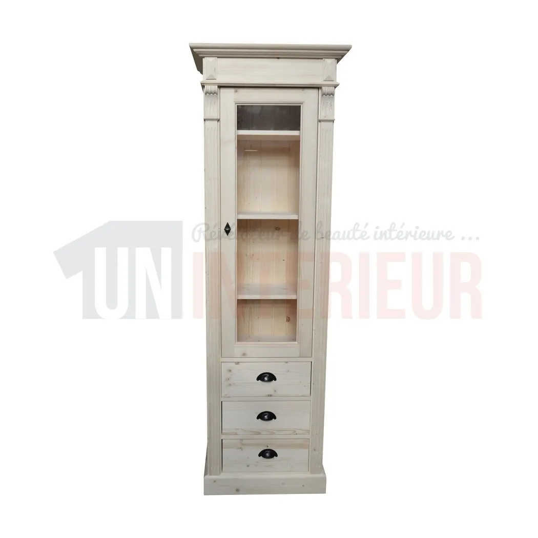 Colonne en pin massif avec 3 tiroirs et 1 porte vitrée - Chester