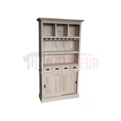 Bar d'angle ciré, en promo, 240cm x 140cm avec espace Frigo, retour à gauche, pin massif - Chester