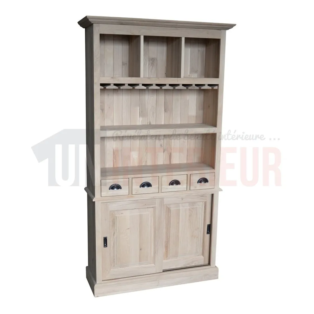 Meuble arrière de bar en chêne massif type fond de bar, avec porte-verres - Chester