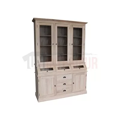 Meuble arrière de bar en chêne massif type fond de bar, avec porte-verres - Chester