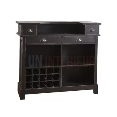 Bar d'angle 140cm x 120cm avec portes coulissantes en chêne massif - Chester