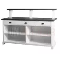 Comptoir de bar en pin massif 180cm avec plateau de service surélevé et barre repose-pieds - Chester