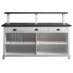 Comptoir de bar en pin massif 180cm avec plateau de service surélevé et barre repose-pieds - Chester