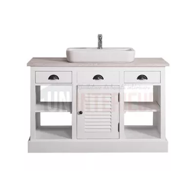 Meuble bain en pin massif, vasque sur plan - Chester