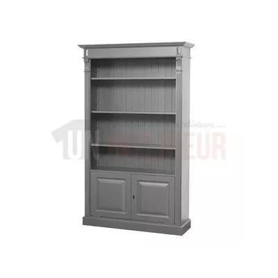Bibliothèque vitrine en pin massif de 120cm, 2 portes vitrées et 2 portes pleines - Loundry