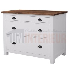 Rangement de cuisine en pin massif, 3 tiroirs sur rails métal - Straight