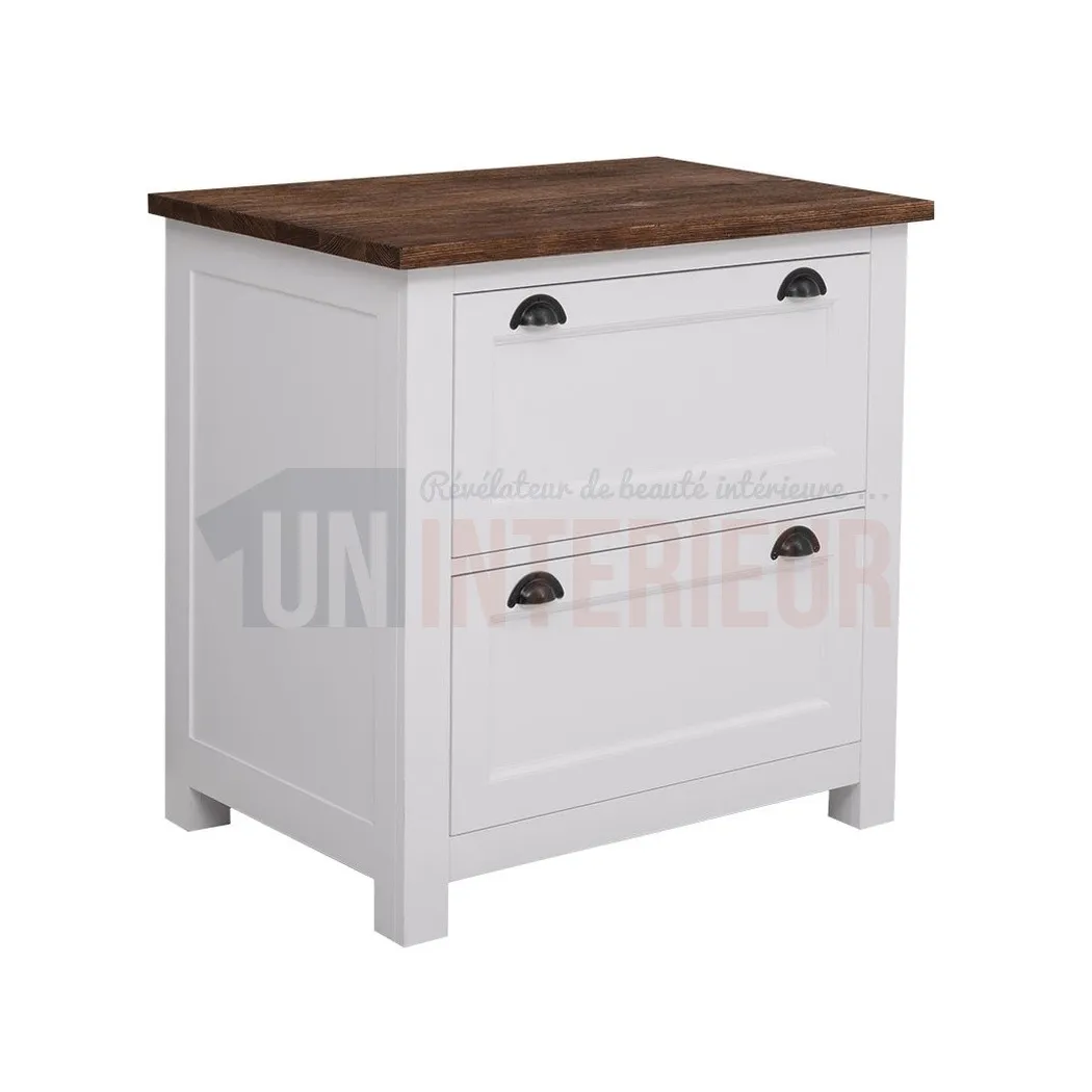 Rangement de cuisine type casserolier en pin massif, 2 tiroirs sur rails métal - Straight