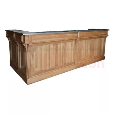 Bar d'angle 300cm x 140cm avec espace frigo en chêne massif, retour à droite - Chester