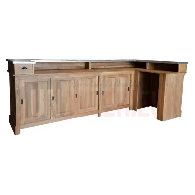 Bar d'angle 300cm x 140cm avec espace frigo en chêne massif, retour à droite - Chester