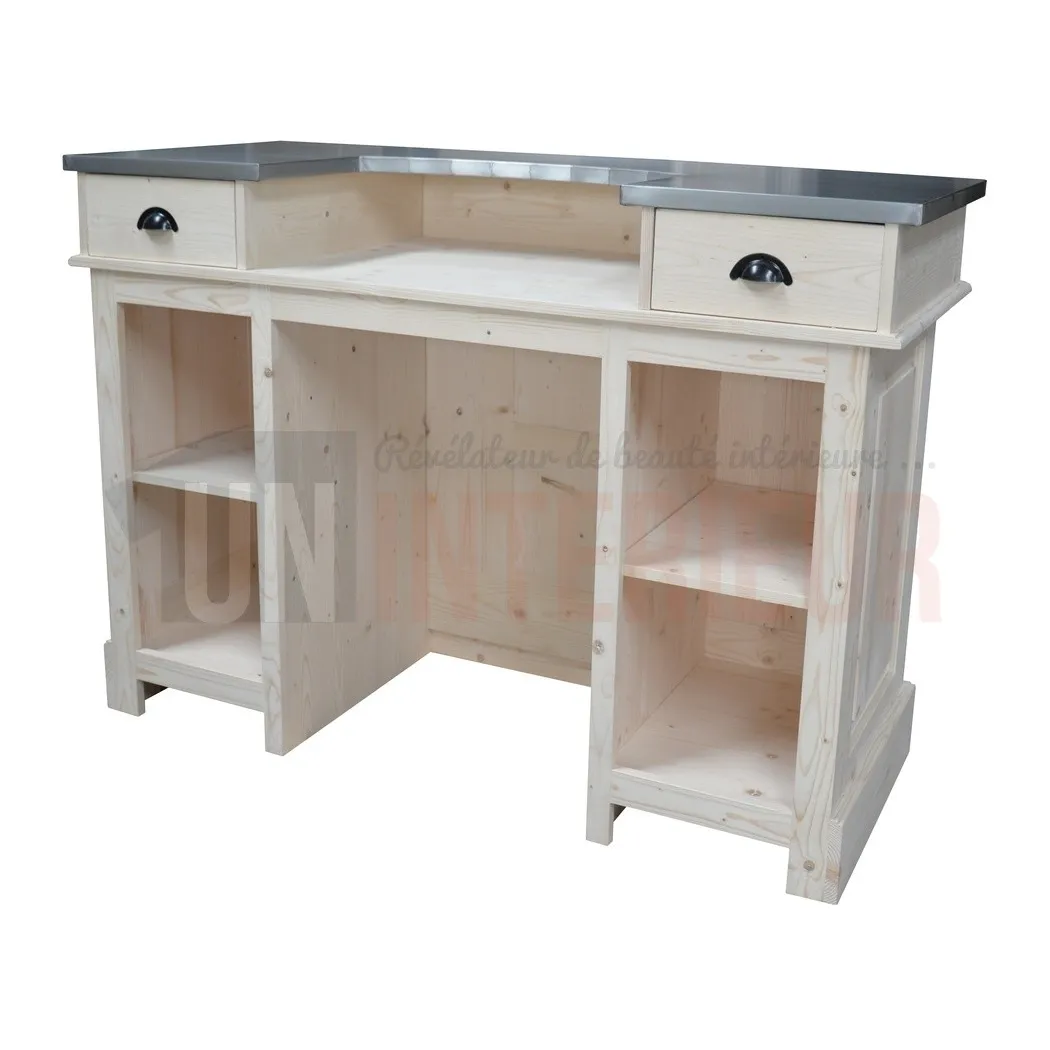 Meuble comptoir d'accueil et de bureau 150cm en pin massif - Chester