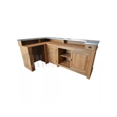 Meuble bar d'angle en chêne massif 240cm x 140cm avec espace réfrigérateur, retour à droite - Chester