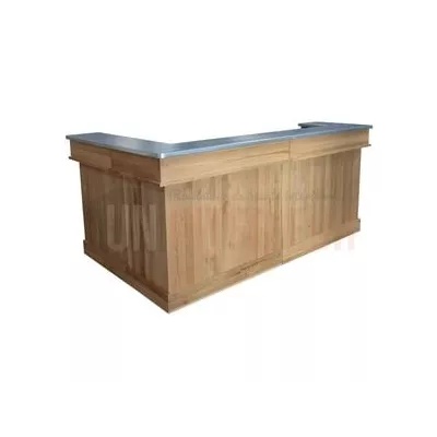 Meuble bar d'angle en chêne massif 240cm x 140cm avec espace réfrigérateur, retour à gauche - Chester