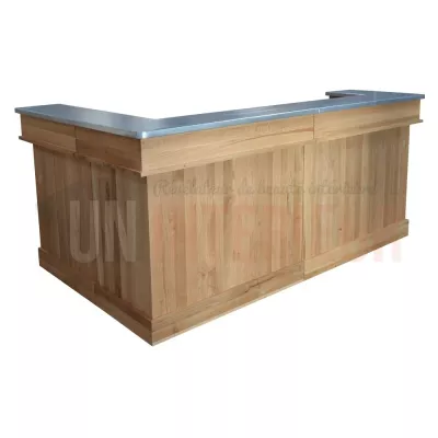 Bar d'angle moderne en chêne massif 240cm x 140cm avec espace Frigo, retour à droite - Chester