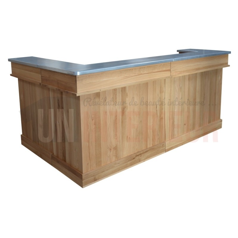 Bar d'angle moderne en chêne massif 240cm x 140cm avec espace Frigo, retour à droite - Chester