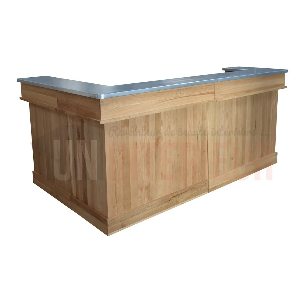 Bar d'angle moderne en chêne massif 240cm x 140cm avec espace Frigo, retour à droite - Chester