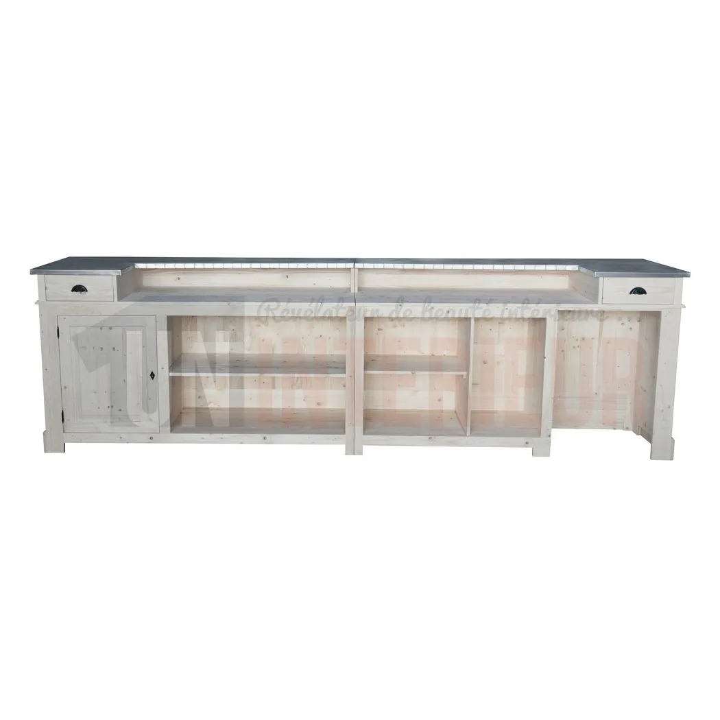 Comptoir de bar CHR en pin massif 360cm avec espace Frigo - Chester