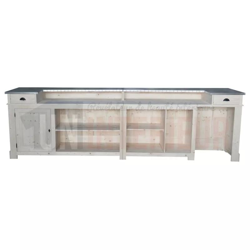 Comptoir de bar CHR en pin massif 360cm avec espace Frigo - Chester