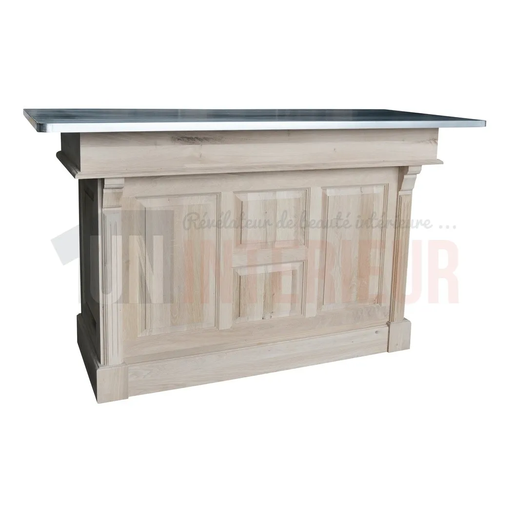 Ilot central de cuisine haut en chêne massif 180cm - Chester