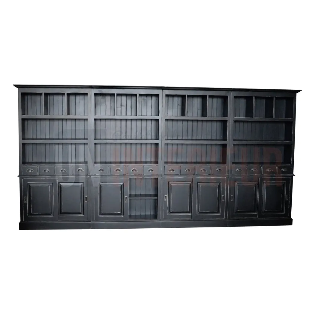 Grand meuble fond de bar en pin massif de 382cm avec portes coulissantes - Chester